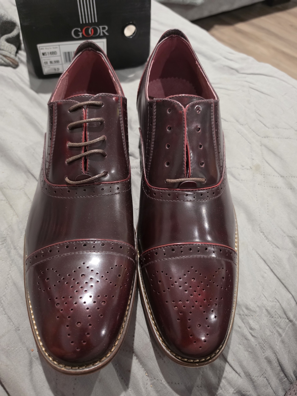 Men's Burgundy Leather Cap-Toe Oxfords